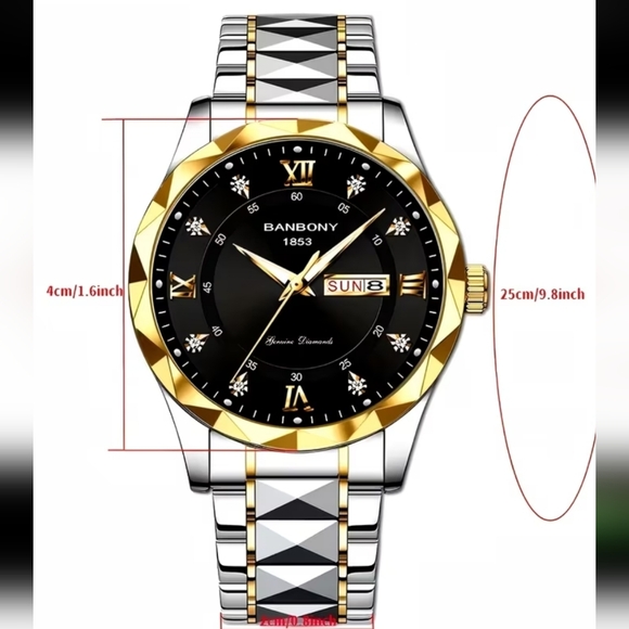 Mens Black/Gold Luxury Stainless Steel Strap Multifunctional Watch. Read Below. - Picture 2 of 2